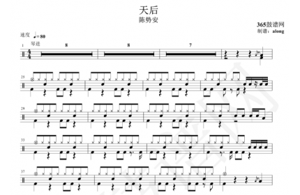  抖音热曲 陈势安 天后鼓谱 架子鼓高清鼓谱PDF JPG